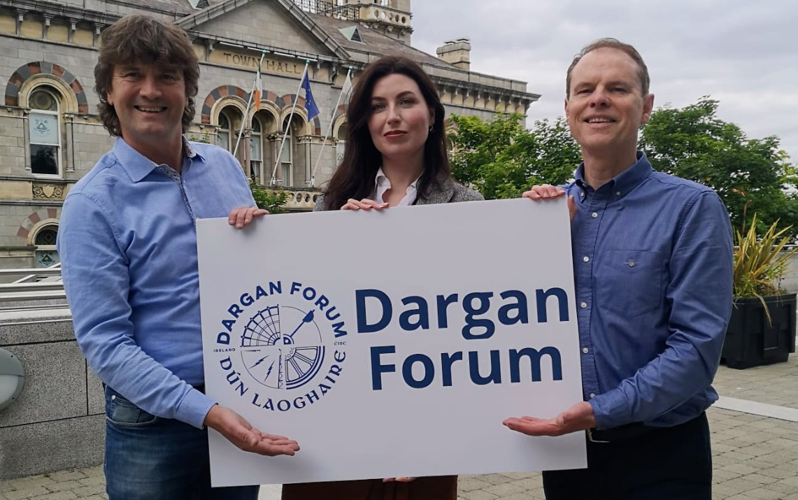 Gilleece (Architectural Historian & Communications Expert) and Eoin Costello (Director of the Dargan Forum) outside DLR County Hall, Dún Laoghaire.
