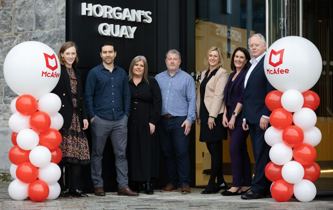 Faye Murphy, Regional Business Development Executive, IDA Ireland, Gerard Murphy, Principal Engineer, McAfee, Naoimh Frawley, Director People, Governance, Operations, Cork Chamber, Richard Burke, Senior Manager Engineering, Head of Localisation, McAfee, Aimee Williams, Vice President, Enterprise Technology Division, IDA Ireland, Ray O’Connor, Head of Department Regional & Enterprise Development, IDA Ireland. Photographer: Darragh Kane