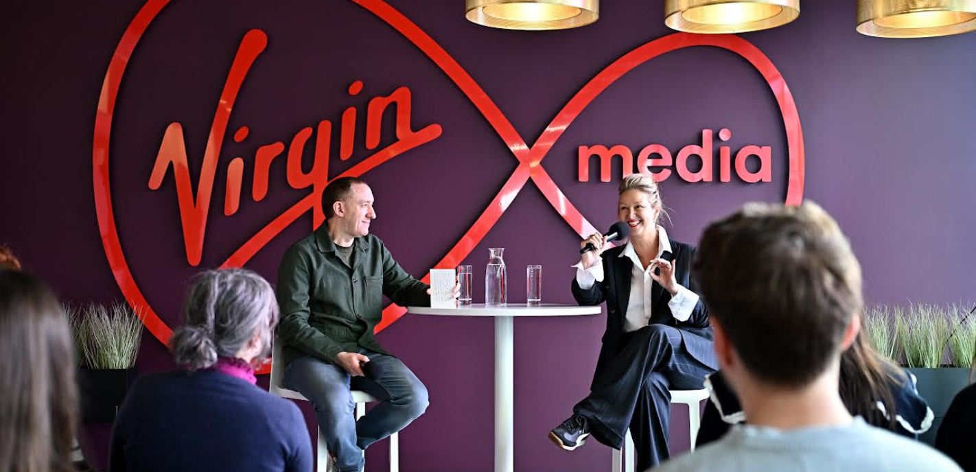 Virgin Media’s Vice President of Consumer Paul Higgins, left, and Anthropologist and Futurist in Innovation Dr Lollie Mancey, address attendees during a promotional event at Virgin Media Head Office, Macken House in Dublin as Virgin Media unleash Ireland’s first 5-gigabit fibre broadband. Photo by Sam Barnes/Sportsfile