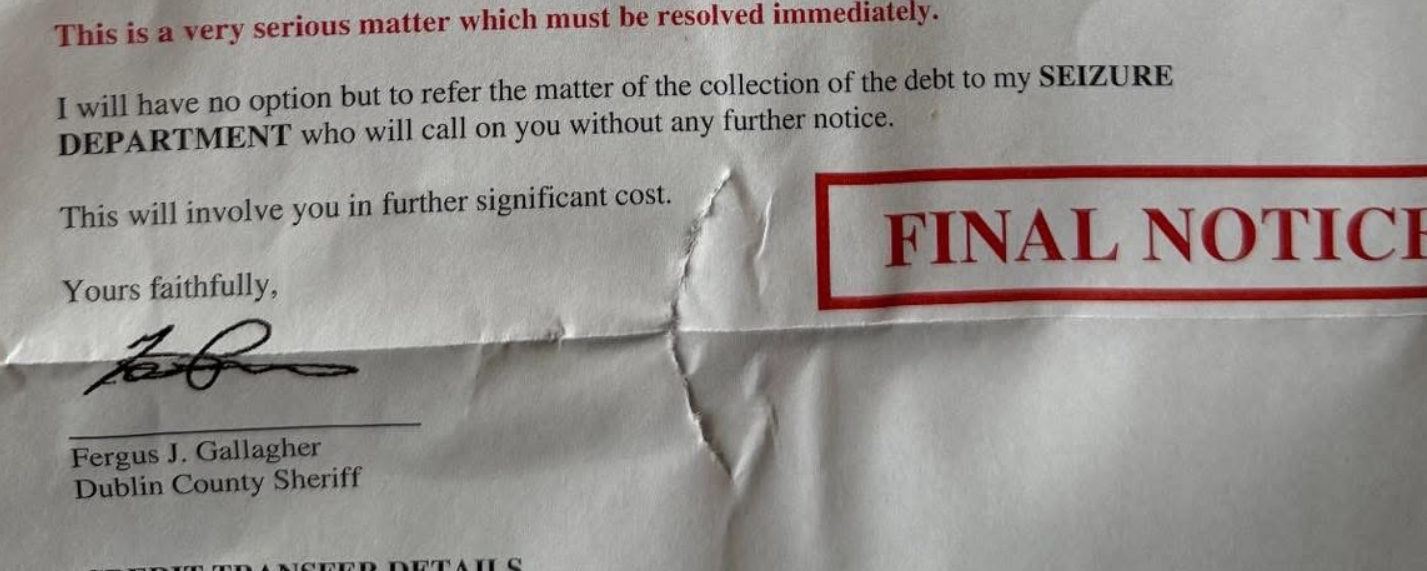 Dublin County Shefiff Seizure notice postal scam - techbuzzireland